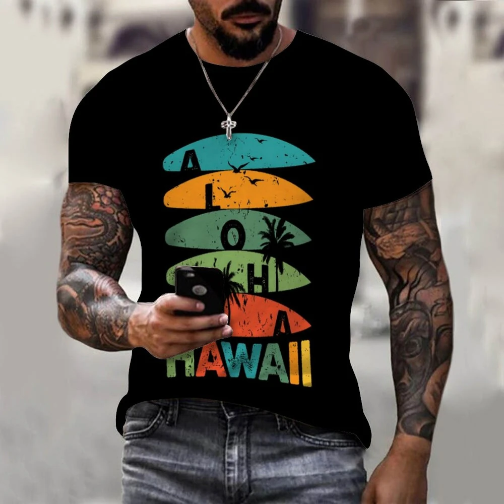 

Мужская хлопковая футболка с принтом кокосового дерева и букв, с круглым вырезом