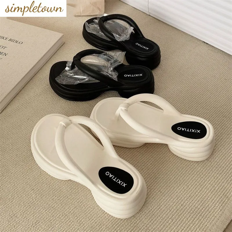 

Thick Soled Herringbone Slippers for Women Casual and Versatile Soft Soled Raised Heels Anti Slip Sandals Beach Shoes