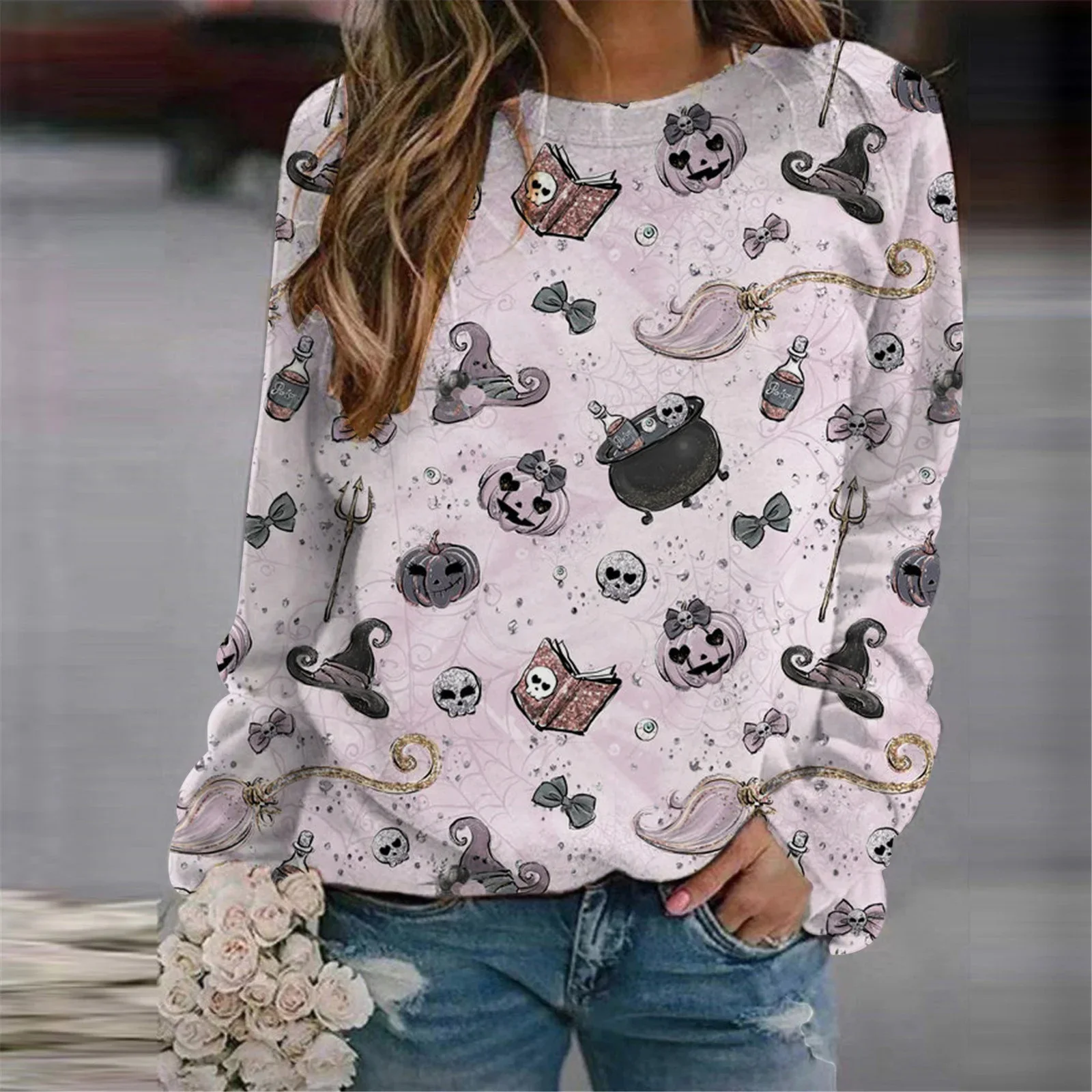 

Winter Clothes Women Halloween Print Shirt Long Sleeve Sweatshirt Loose Pullover Top Blouse Tee Autumn Winter Sweater Кофты