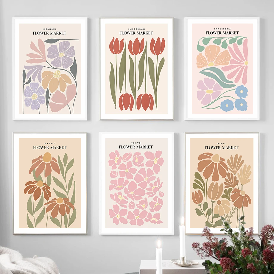 

Настенная картина на холсте красочные абстрактные цветы рынок северные плакаты и принты настенные картины для гостиной кровати комнаты де...