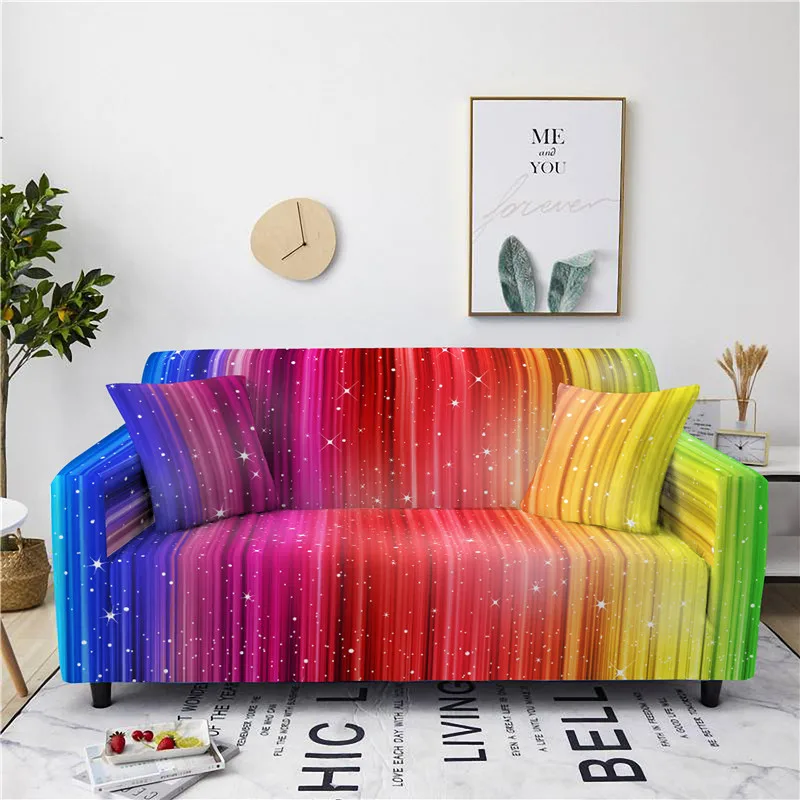 

Abstract Rainbow Stripe Elastic Sofa Cover Living Room Sectional Colorful Couch Cover Stretch Armchair Protector 1/2/3/4 Seaters