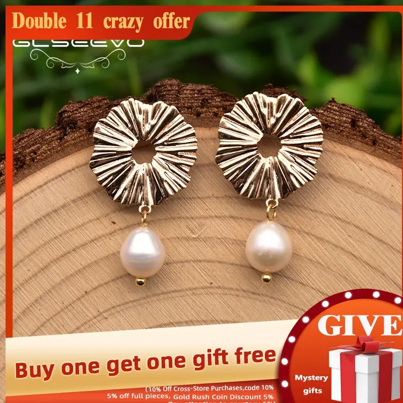 

Glseevo Natural Freshwater Pearl Pendant 925 Sterling Silver Pin Earrings Women Birthday Party Fashion Exquisite Jewelry GE1046A