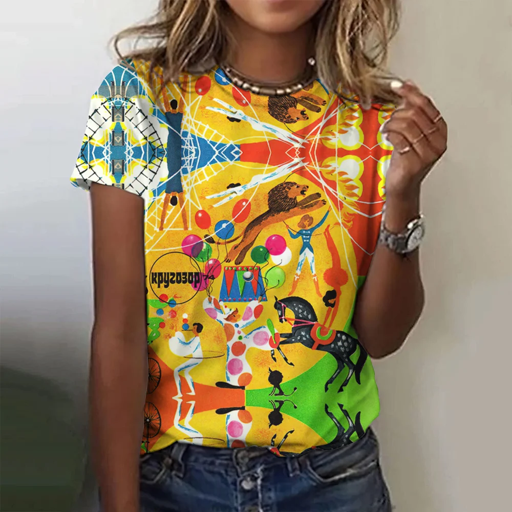 

Color Picture Print T-shirt Simple Summer O-Neck Casual Short Sleeve Blouse Female Daily Streetwear Classic Printed Clothing