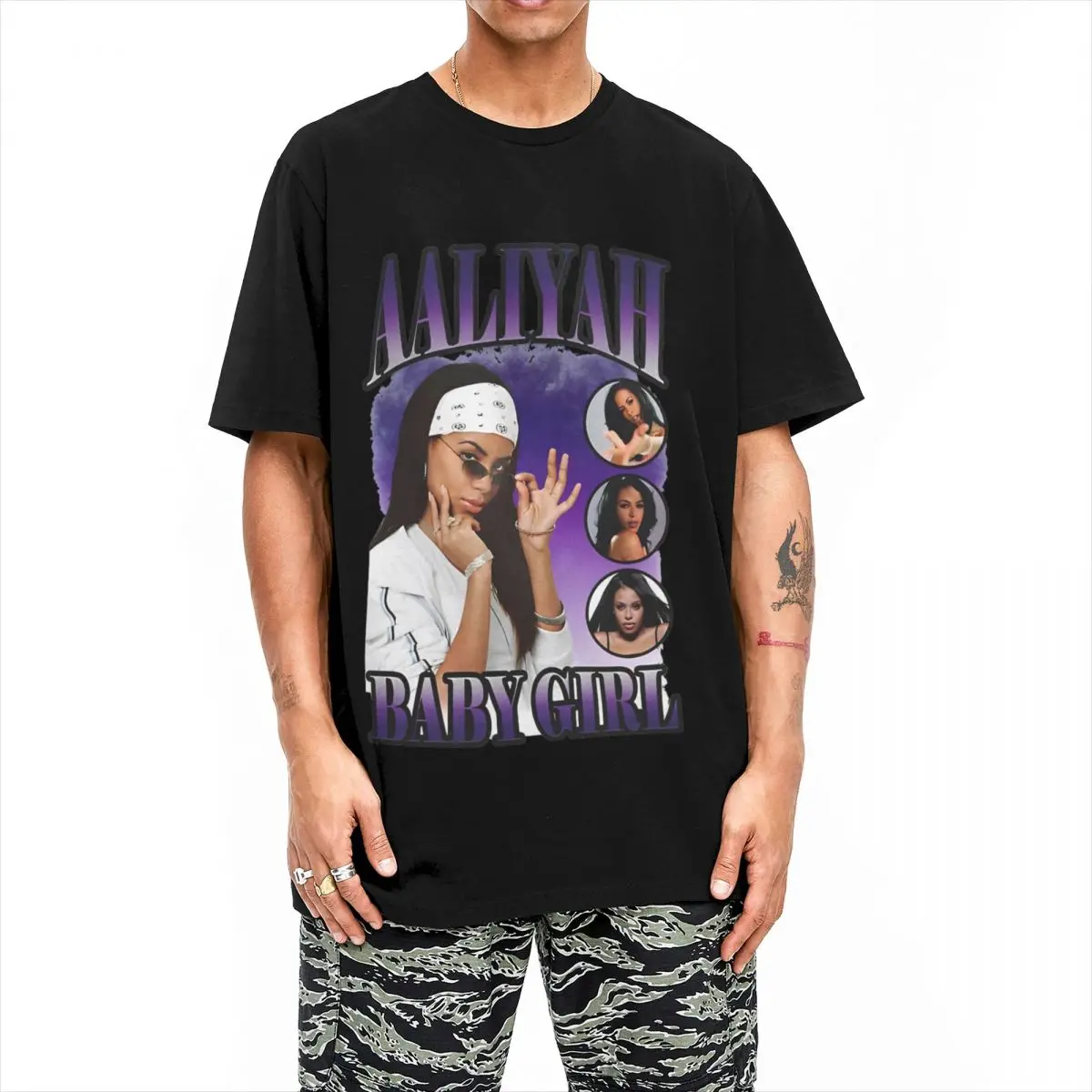 Фото Men Women's Aaliyahs Baby Girl Purple Bootleg T Shirt Accessories 100% Cotton T-shirt Clothing Graphic Tee Shirt All Seasons №1
