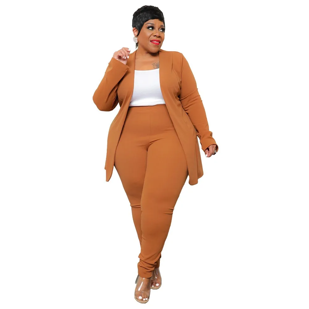 XL-5XL 2024 Winter Women Casual Suits Plus Size Two Piece Sets Solid Color Fashion Business Elegant Pant Suit Dropshipping