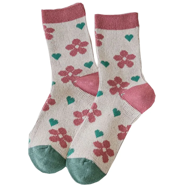 6 Pairs Fruit Embroidery Women Socks Cute Cartoon Animals Winter Long Socks Japanese Fashion Cotton Socks Street Style Luxury