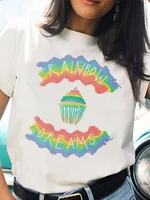 print tshirt colorful rainbow t shirt lively cartoon summer women t shirts for woman 2022 o neck short sleeves young girls tops