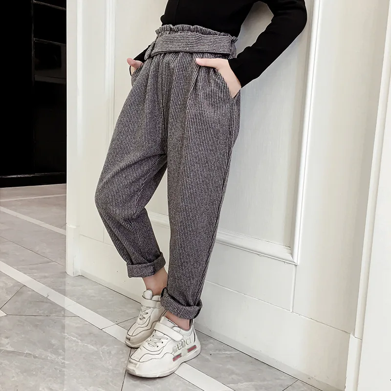 

Teenage Girls Pants Autumn Casual Fashion Loose Retro Striped Kids Harem Pants School Children Trousers Winter Clothes for Girls