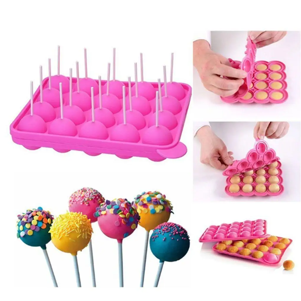 

20 Holes with Rod Silicone Lollipop Chocolates Mould DIY Cake Biscuits Baking Mould Kitchen Tools