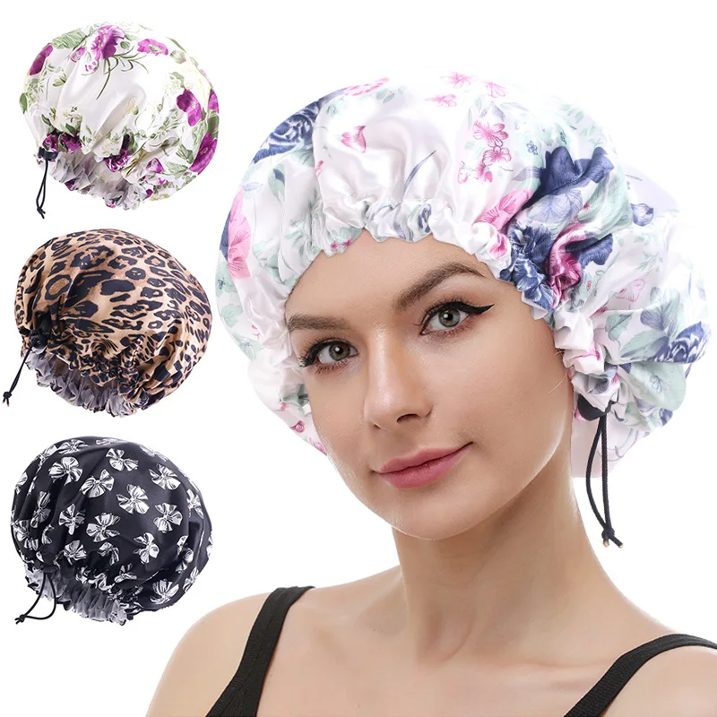 

New Adjustable Double Layer Waterproof Bonnets Kitchen Makeup Anti-oil Fume Hood Shampoo Bath Thickening Sleep Cap Bathing Cap