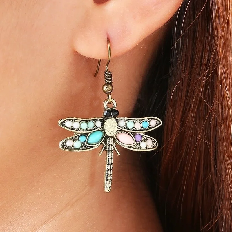 

Boho Women Dragonfly Rhinestone Charm Hook Earrings Jewelry Gifts Pendant Earrings Women Jewelry Gifts