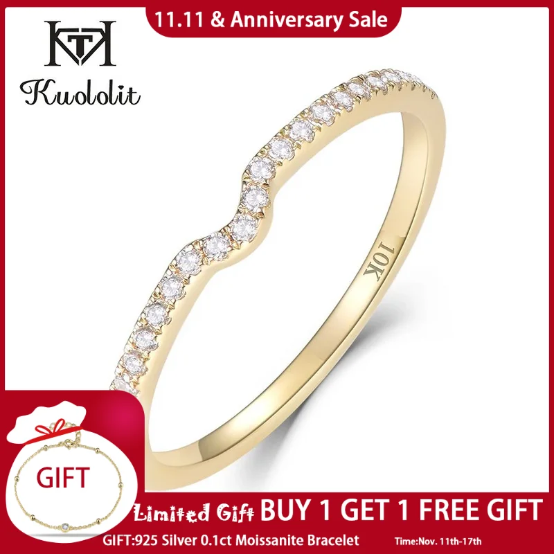 

Kuololit 10K Yellow Gold 100% Natural Moissanite Gemstone Rings for Women Handmade Eternity Band Rings Engagement Fine Jewelry