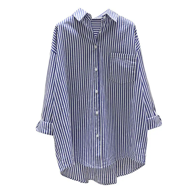 Рубашка-поло женская в полоску модная блузка с длинным рукавом на пуговицах