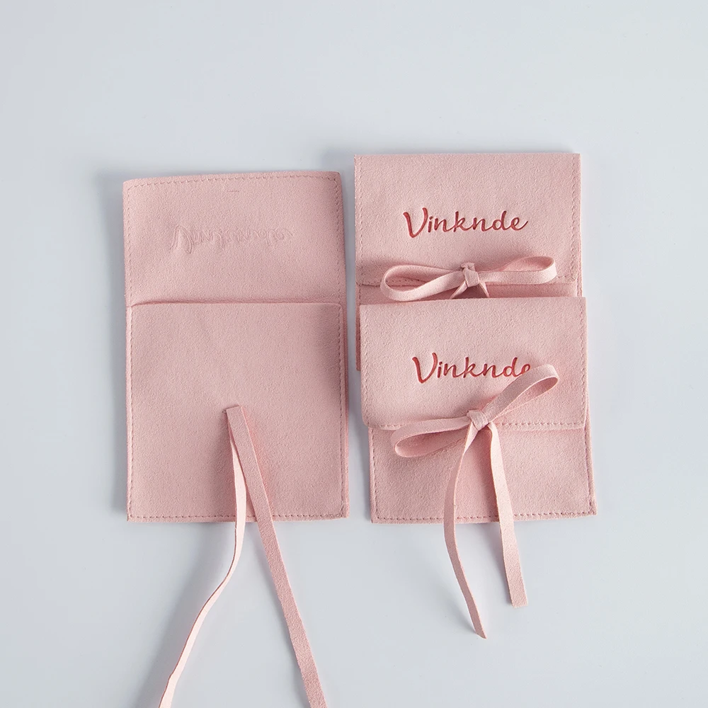 Wholesale Pink Microfiber Small Pouches Custom Logo Jewelry Rings Earrings Packaging Organizer Bag Bar Mitzvah Xmas Party Pouch