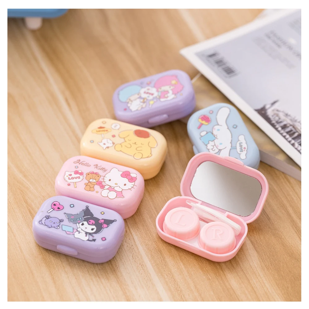

Kawaii Anime Sanrioed Kt Cat Contact Lens Case Cartoon Melody Lens Storage Box Travel Portable Kit Carry Mirror Container Gifts