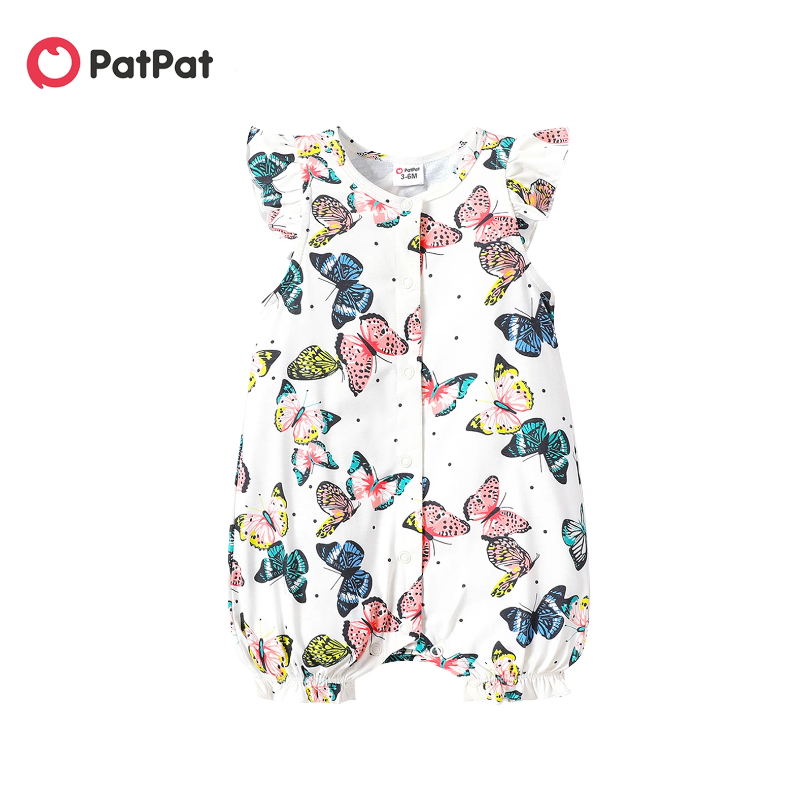 

PatPat Baby Girl Polka Dots or Butterfly Print Flutter-sleeve Romper
