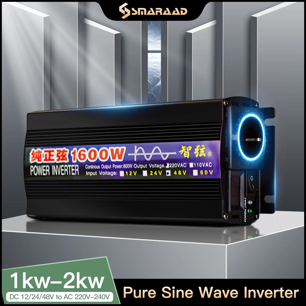 

1000W 1600W Pure Sine Wave Inverter DC 12V 24V To AC 220V 50Hz 60Hz Voltage Transformer Converter Solar Off Grid Power Inverters