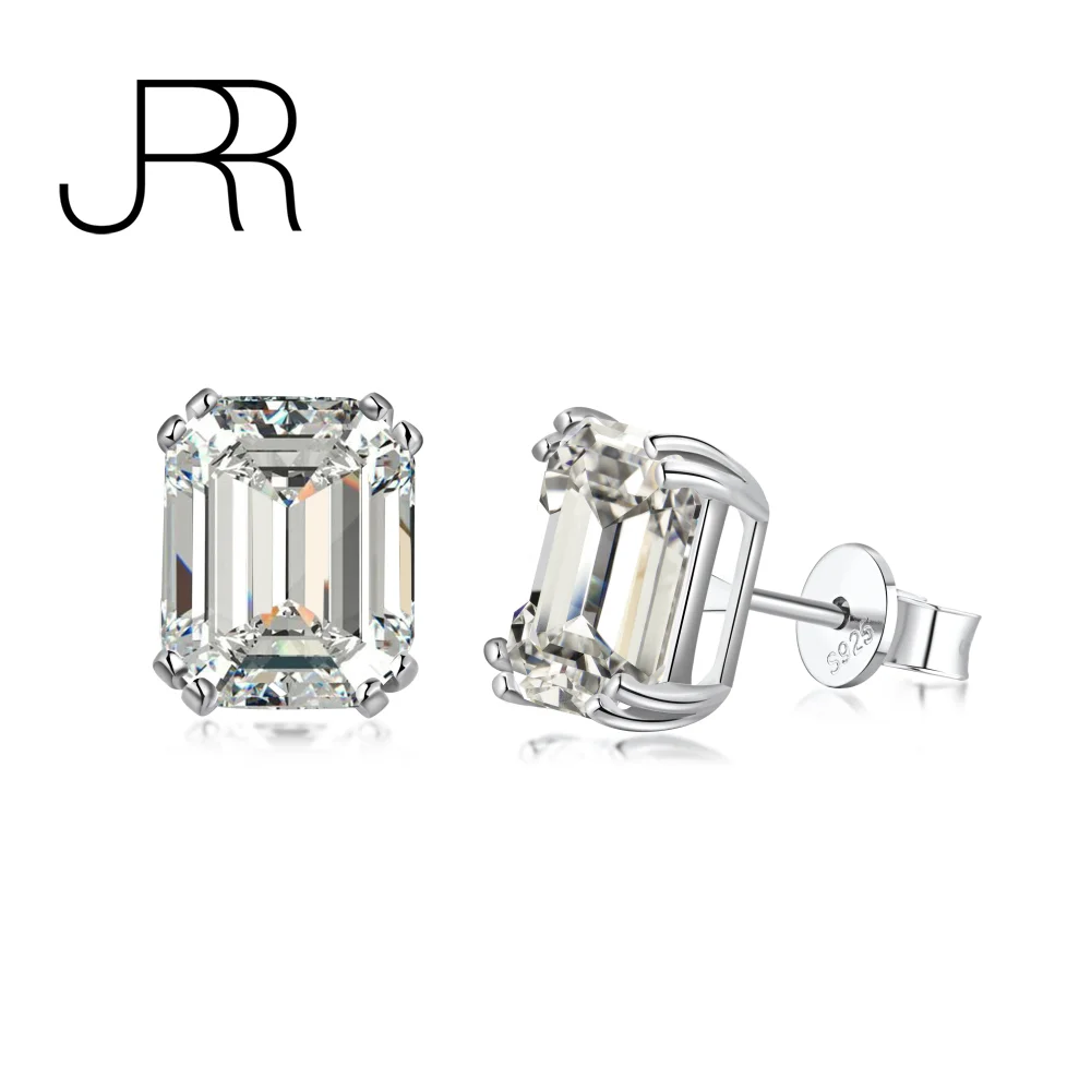

JRR 100% 925 Sterling Silver Emerald Cut 4CT High Carbon Diamonds Ear Stud Earrings Wedding Party Women Jewelry Drop Shipping