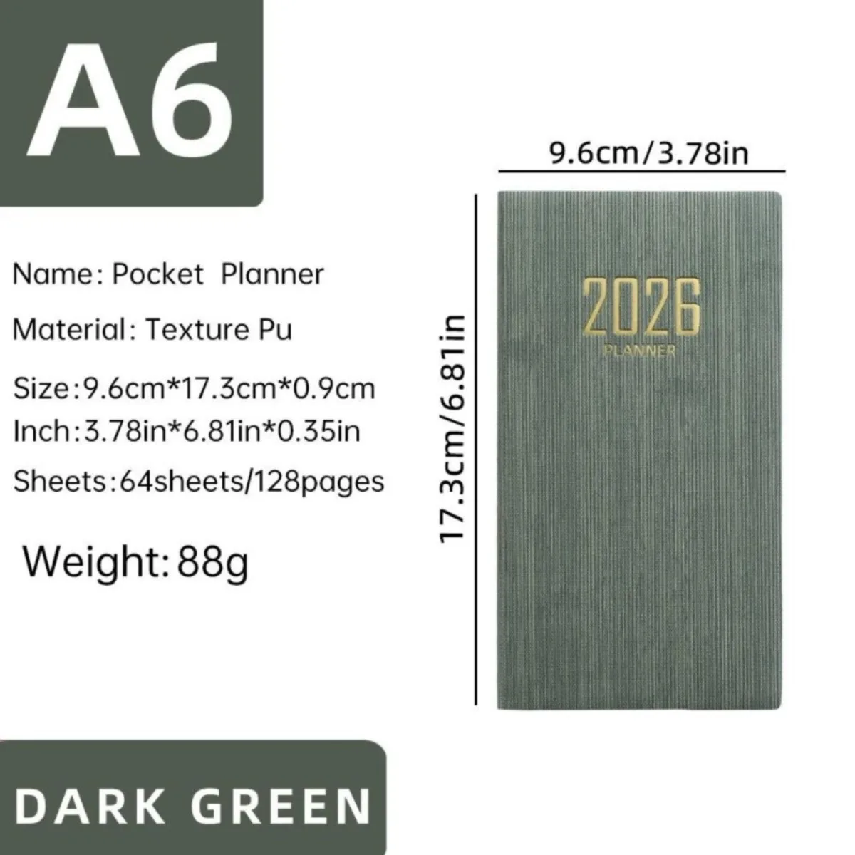 

Портативный планировщик A6 2026 на 365 дней, прочная обложка из искусственной кожи, ежедневный еженедельный блокнот, компактный календарь, журнал, школьный офис, повестка дня