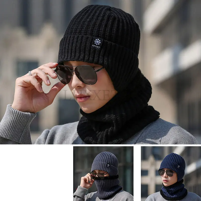 

Ski Cap and Scarf Set Unisex Hat winter women's Warm Leather Warm Winter Hats Men Knitted Hats Warm Cap Skullies Beanies
