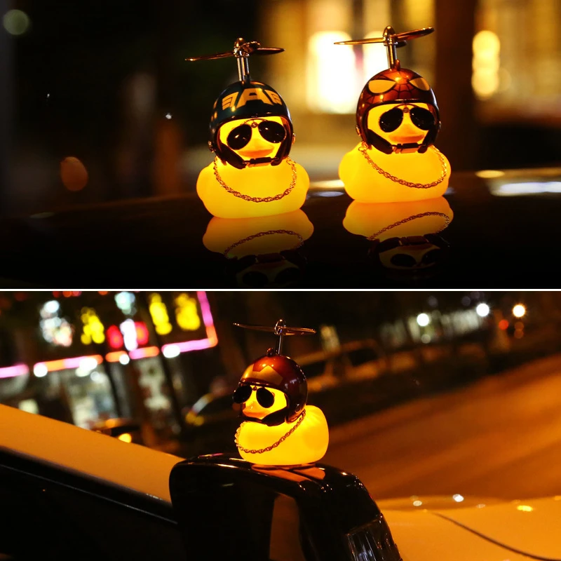 

Car Cute Little Yellow Duck With Helmet Propeller Wind-breaking Wave-breaking Duck Auto Internal Decoration Without Lights Toys