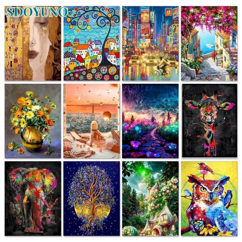 

SDOYUNO Oil Painting By Numbers For Handpainted Scenery Coloring By Numbers For Adults Diy Gift Flowers On Canvas Home Decor
