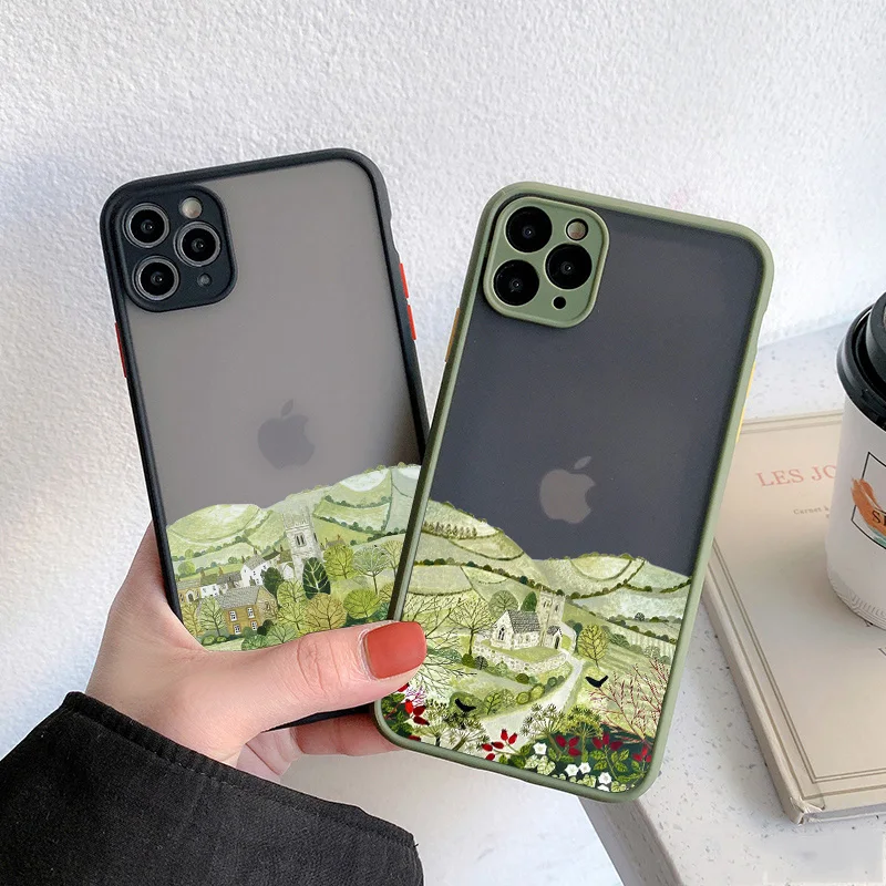 

Retro Rural Scenery Painted Phone Case For iphone X XS XR Idyllic Hard Cover For iPhone 14 12 13 11 Pro MAX 7 8 Plus SE2 Shells