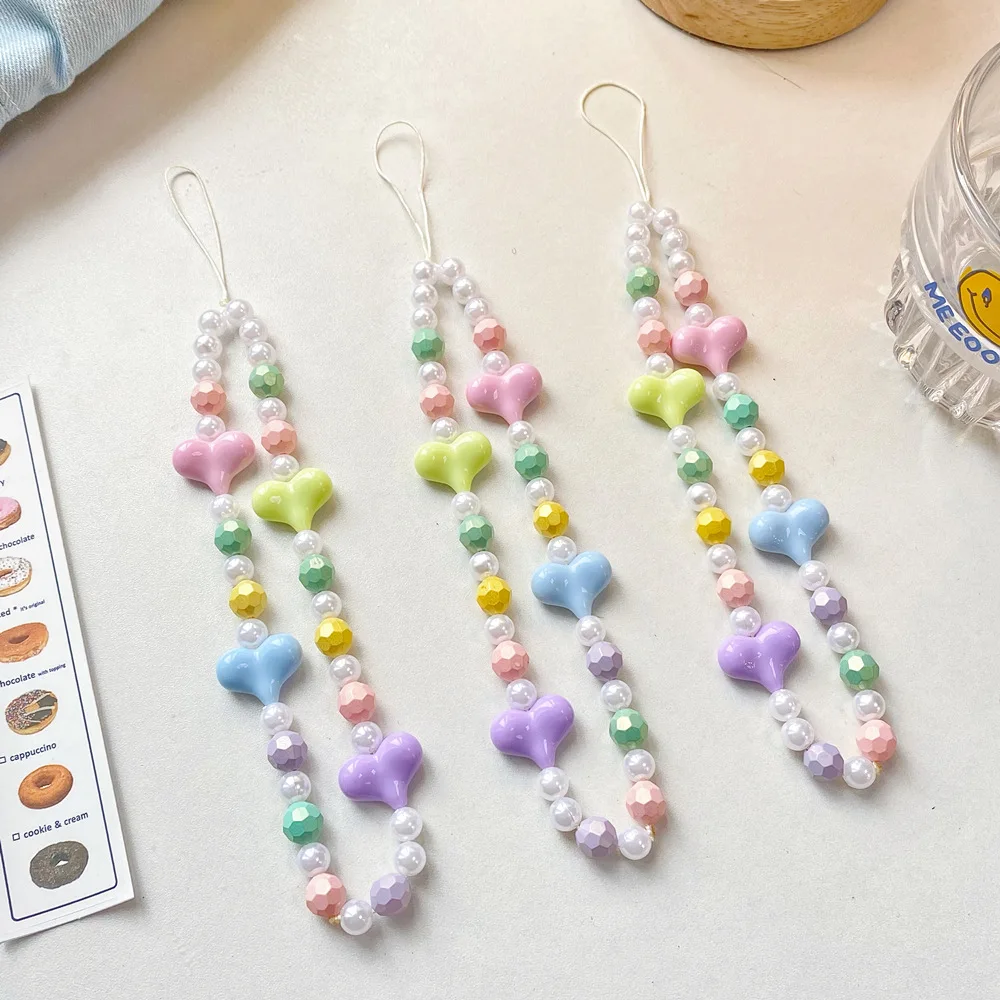 

Exquisite Beaded Creative Diy Mobile Phone Chain Dirt-resistant Practical Beauty Accessories Love Short Bracelet Lanyard Girl