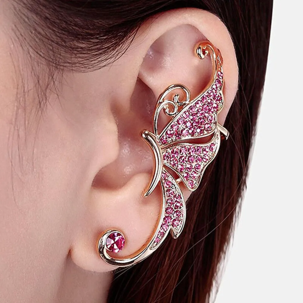 

New In Christmas Earrings For Women Goth Exaggerated Drilling Butterfly Clip Elf Flower Vineless Ear And Ear Hanging Women zyz