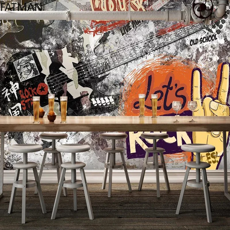 

Фэтмен на заказ в европейском и американском стиле граффити Рок Музыкальная бара KTV фоновые обои ретро синее покрытие для стен Прямая поста...
