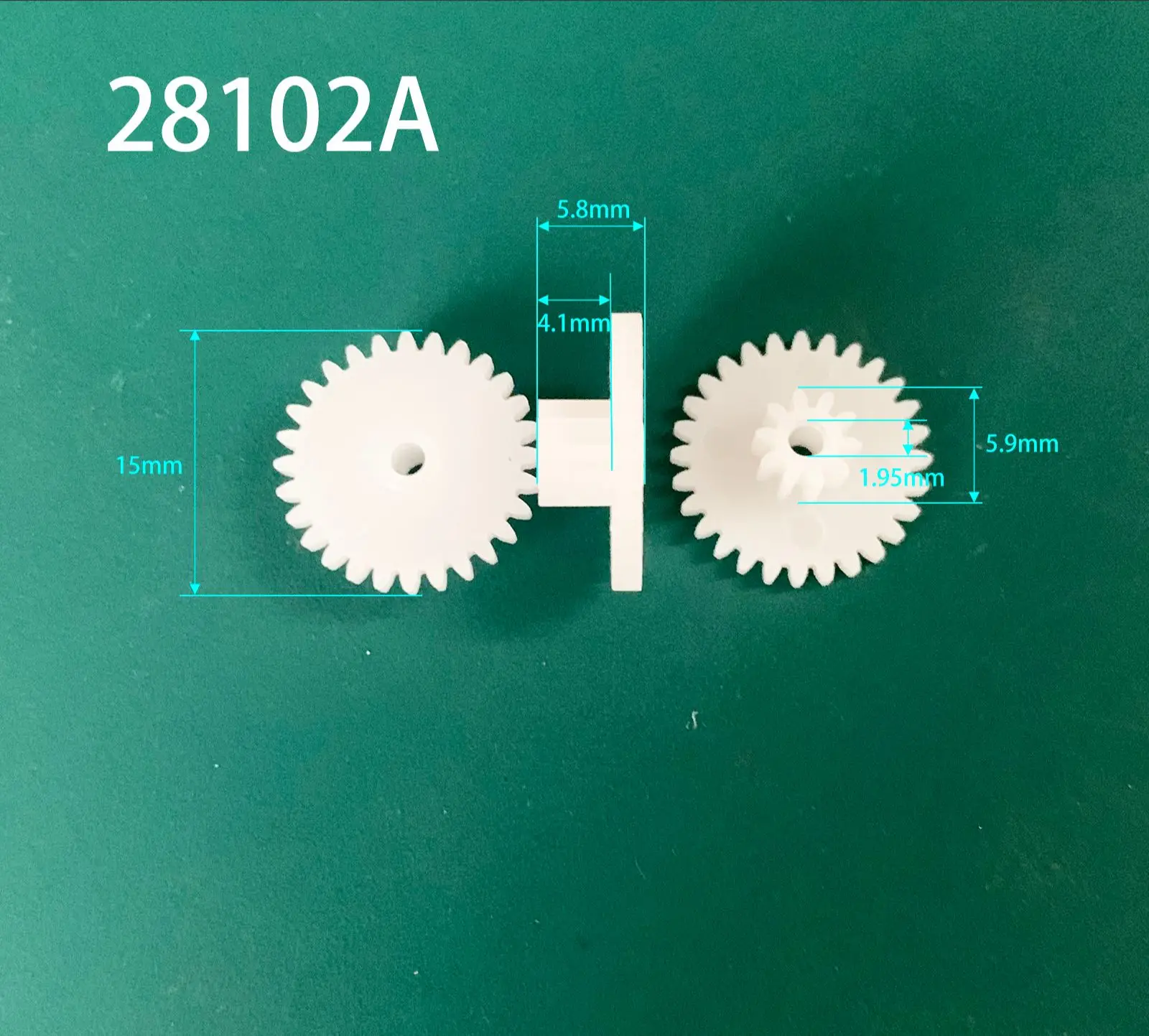 

28102A 0,5 м пластиковая шестерня из помпона, диаметр 15 мм, 28 зубов + 10 зубов, двухслойная шестерня, отверстие 2 мм, детали для игрушек «сделай сам», аксессуары