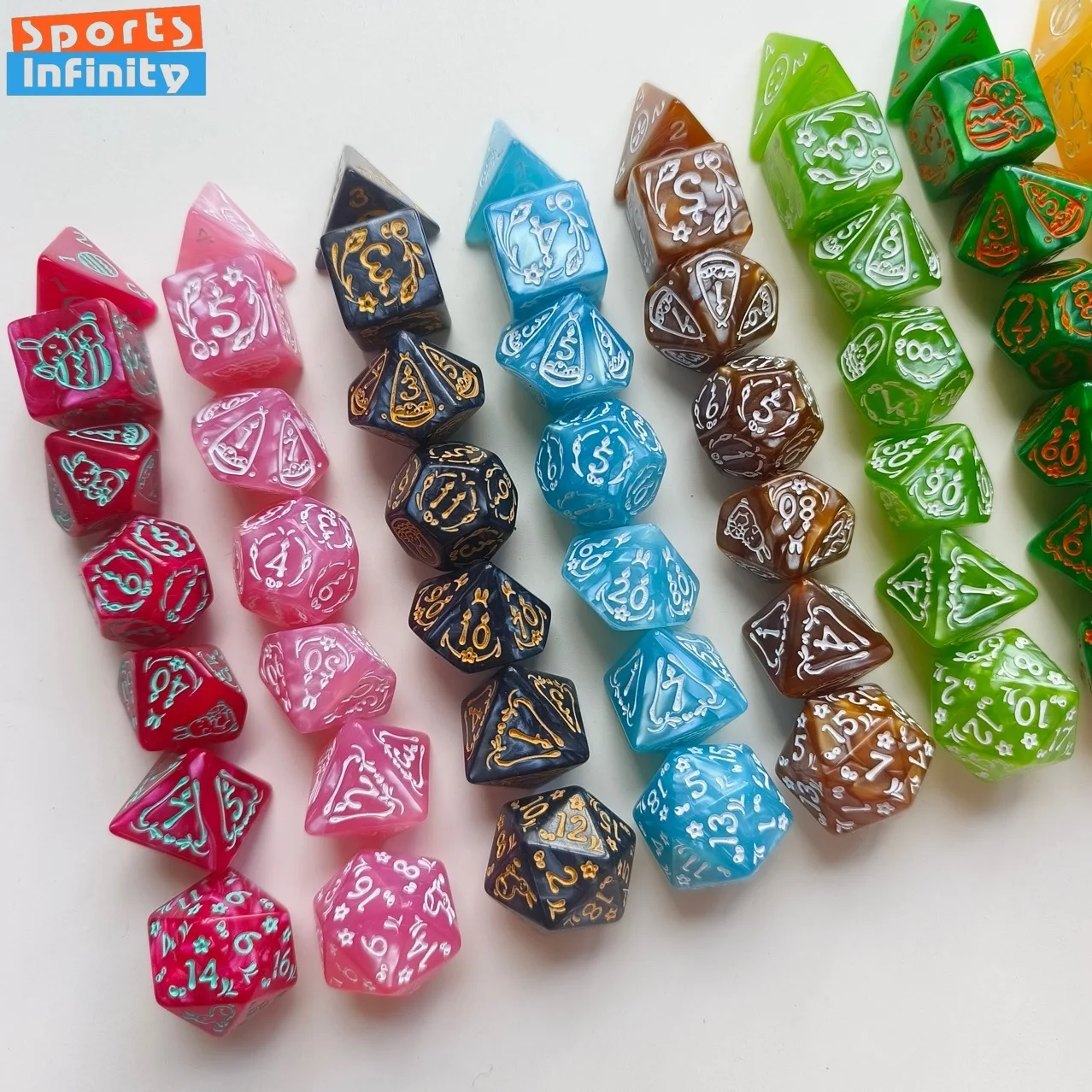 Фото Набор из 7 кубиков с принтом кролика для настольных игр (D&D, COC, Cthulhu), для групповых вечеринок и развлечений, цифровые кубики №2
