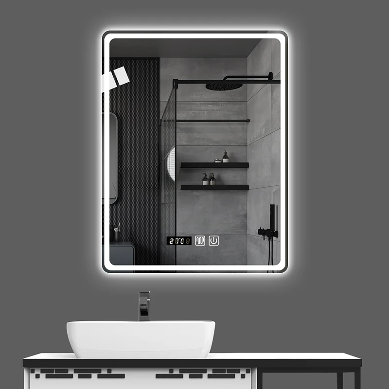 

Wall Mounted Glam Mirror Modern Touch Switch Bathroom Mirror Free Shipping Barber Espejo Inteligente Washroom Decorative Items