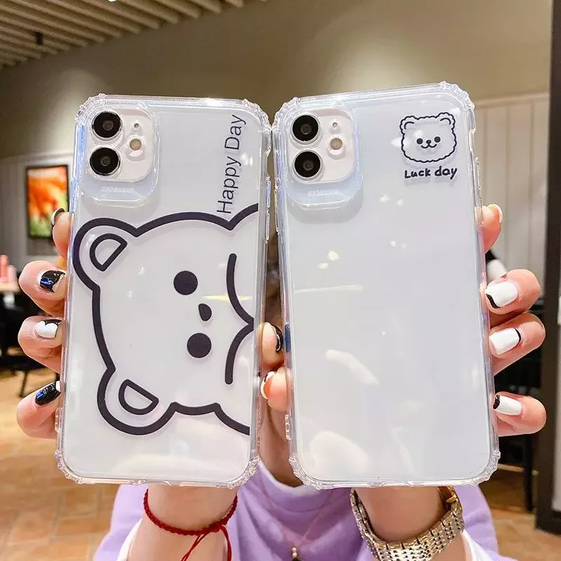 

Creative Cartoon Bear Phone Case For iPhone 11 12 13 Pro Max Mini Clear Shockproof Lens Protection For iPhone X XS XR 7 8 6 Plus