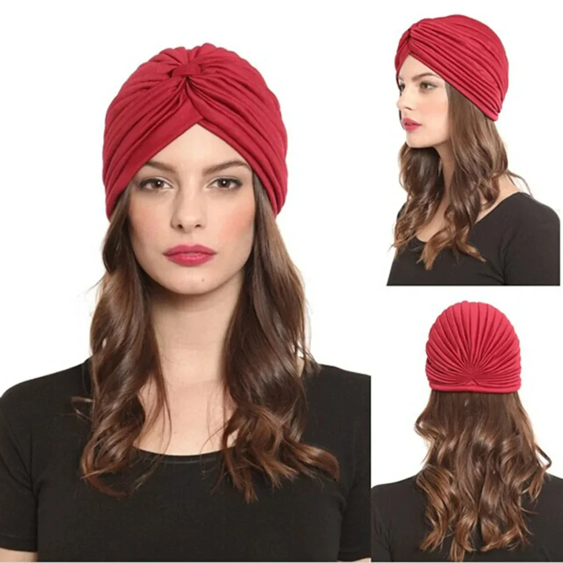 

Women Stretchy Turban Muslim Hat Bandanas Sleep Night Cap Beanie Bonnet Hair Loss Chemo Caps Adult Head Wrap Bandana Indian Cap