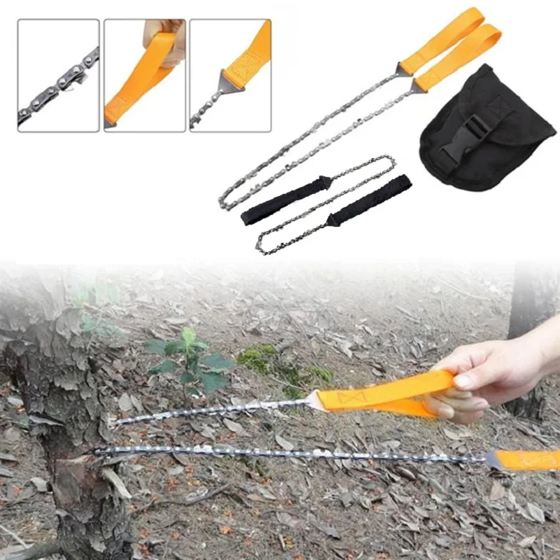 

Manganese Steel 40.6"Portable Handheld Chain Saws 11/33 Tooth with Storage Bag Garden Outdoor Camping Survival Wood Cutting Tool