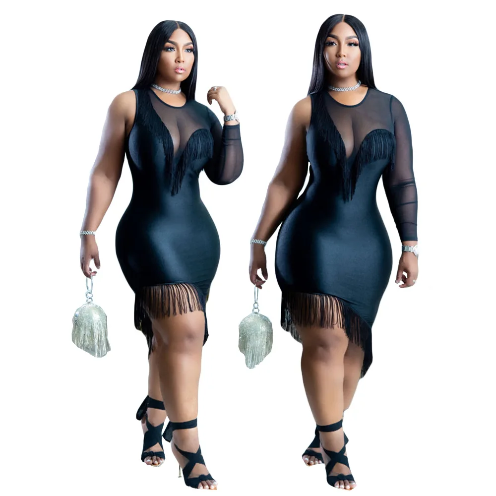 

Женская прозрачная сетчатая короткая юбка на одно плечо, высококачественный пуловер с бахромой, Сексуальная Клубная одежда для ночного клу...