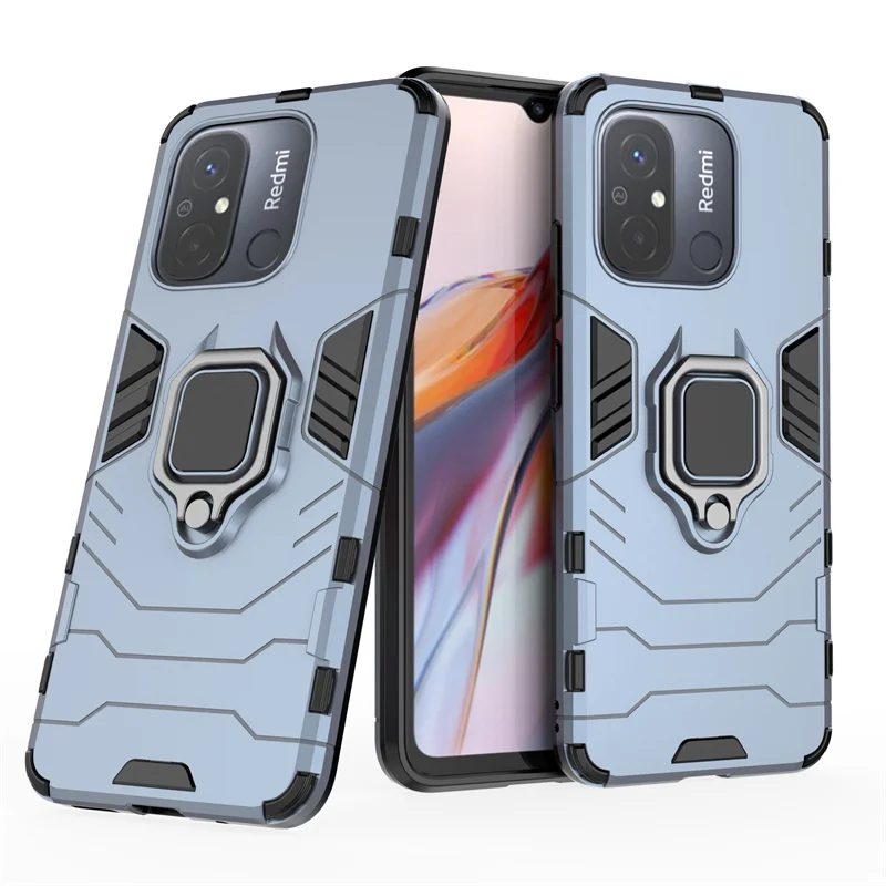 For Cover Xiaomi Redmi 12C Case For Redmi 12C Capas Bumper Shockproof Back Ring Magnetic Metal Holder Cover For Redmi 12C Fundas