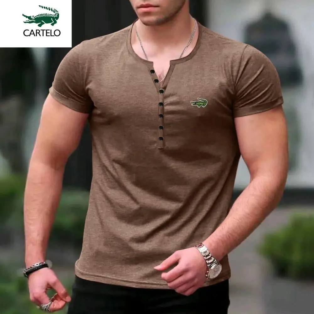 

CARTELO High Quality Cotton Mens T Shirts V Collar T-Shirt Men Casual Solid Color short Sleeve TShirt for Men Autumn