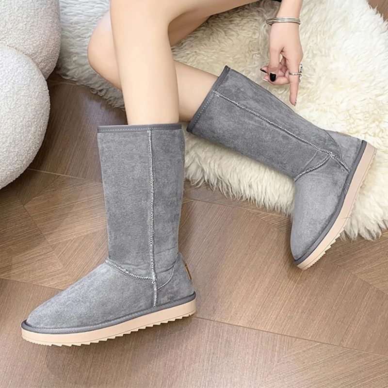 

New Women Winter Plush Warm Chelsea Snow Boots 2022 Designer Flats Fur Mid Calf Suede High Boots Platform Casual Shoes Bottine