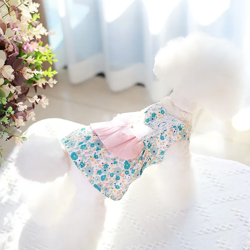 

Цветочная юбка одежда для котят и собак кружевное платье одежда для маленьких собак Милая тонкая летняя корейская модная одежда для девоче...