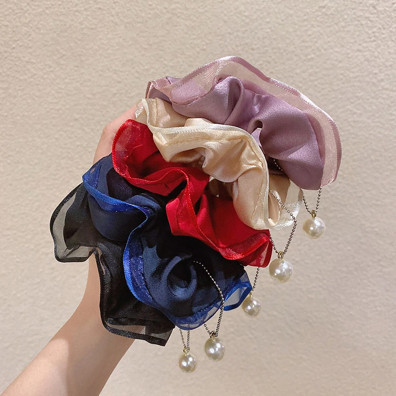 Haimeikang Women Pearl Hair Gum Ropes Scrunchies Rubber Band Girls Red Valentine's Day Elastic Ponytail Holder Hair Accessories images - 6
