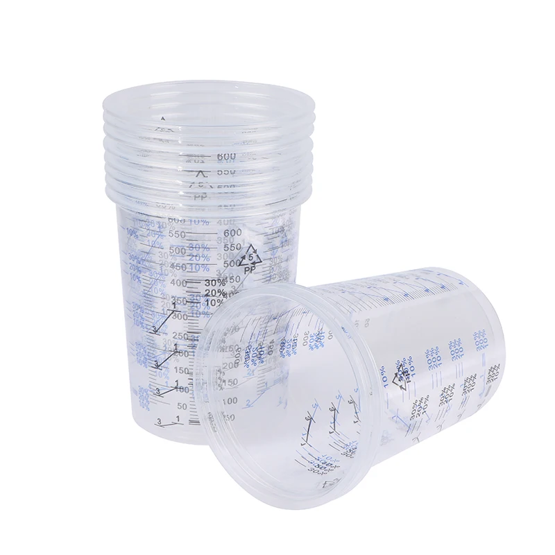 

10 шт., пластиковые чашки для Смешивания Краски, 600 мл, 2:1 3:1 4:1, прозрачная Калибровочная чашка для точного смешивания краски и жидкости