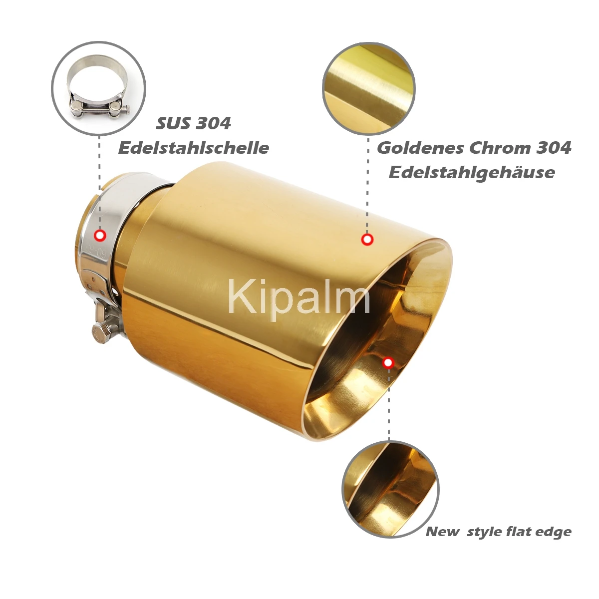 1 PCS Customized Logo Double Wall Car Tail Pipe Stainless Steel Golden Color Exhaust Tip for VW HONDA TOYOTA images - 6