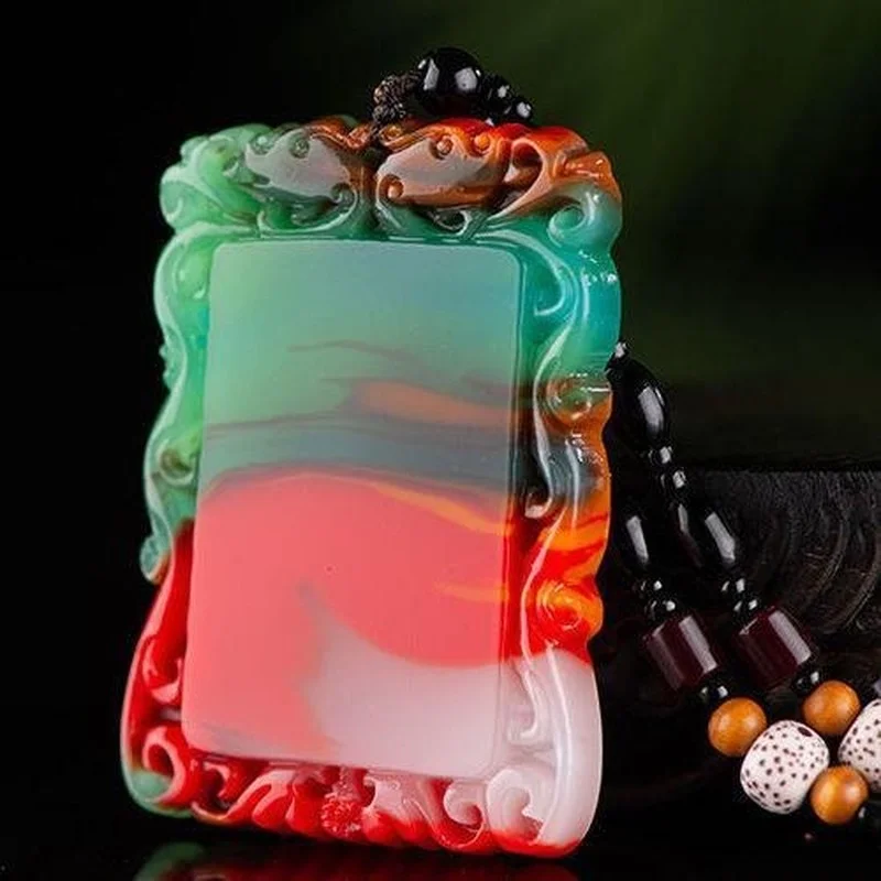 

Xinjiang Gobi Colorful Jade Safe Card Pendant for Men and Women Safe Sweater Chain Pendant