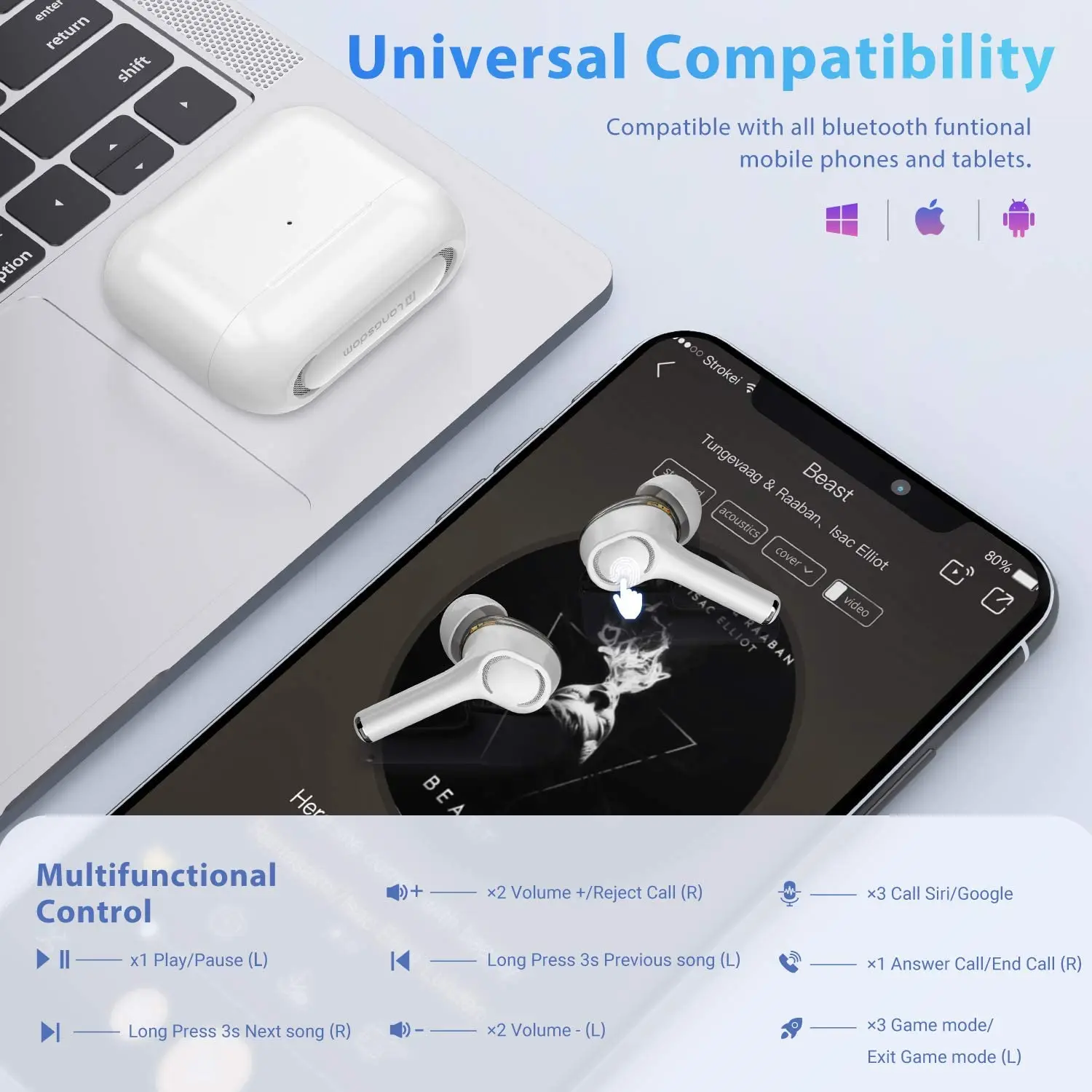Dual Dynamic Four-Speaker Bluetooth Earphones AAC / SBC Audio Decoding Gaming Headset Wireless Headphone HD Call With Microphone enlarge