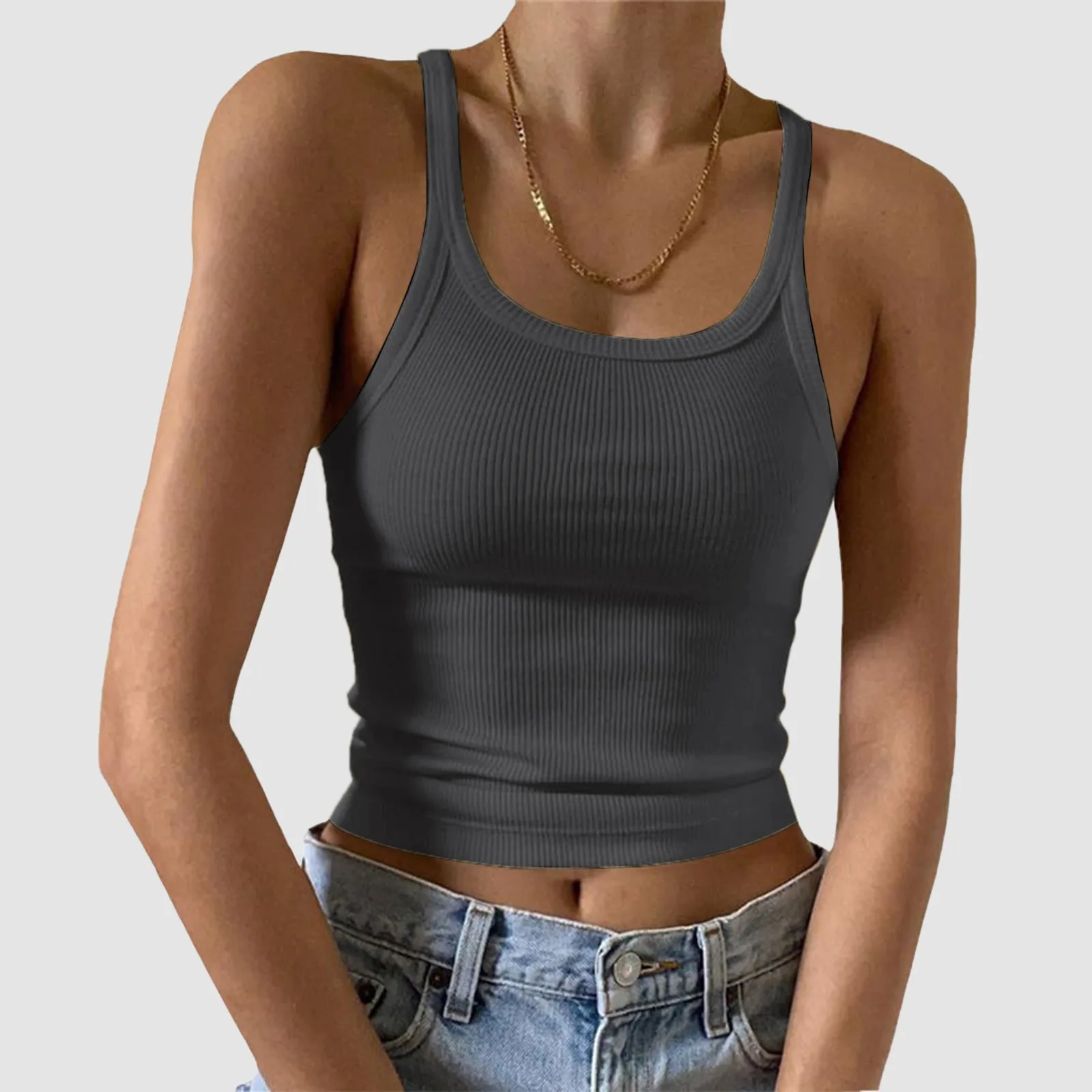 Топ женский хлопковый в рубчик повседневный однотонный Модный укороченный топ