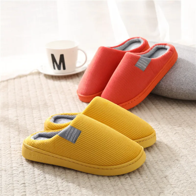 

Winter Warm Cotton Slippers Women Men Home Shoes Simple Non-slip Indoor Slides Corduroy Couple Slipper Female Shoes