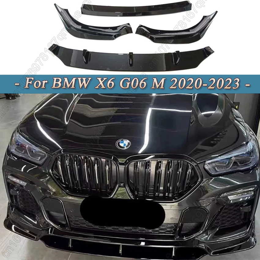 Для BMW X6 G06 M Sport 2020-2023 4 шт. ABS черный автомобильный передний бампер спойлер для губ
