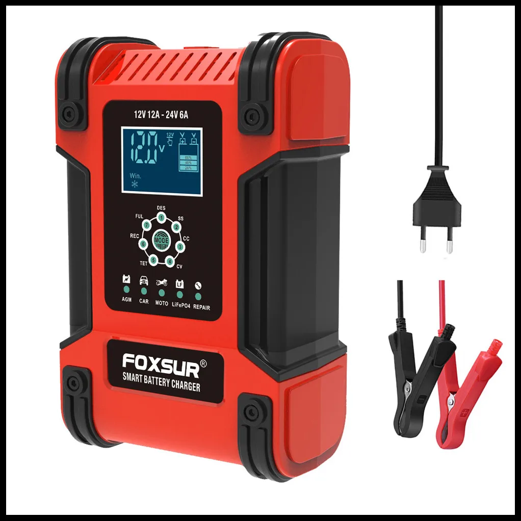 

12 А, 7-сегментный свинцово-кислотный аккумулятор AGM, литиевый Железный аккумулятор 12 В, 24 В, зарядное устройство для мотоциклетного автомобил...